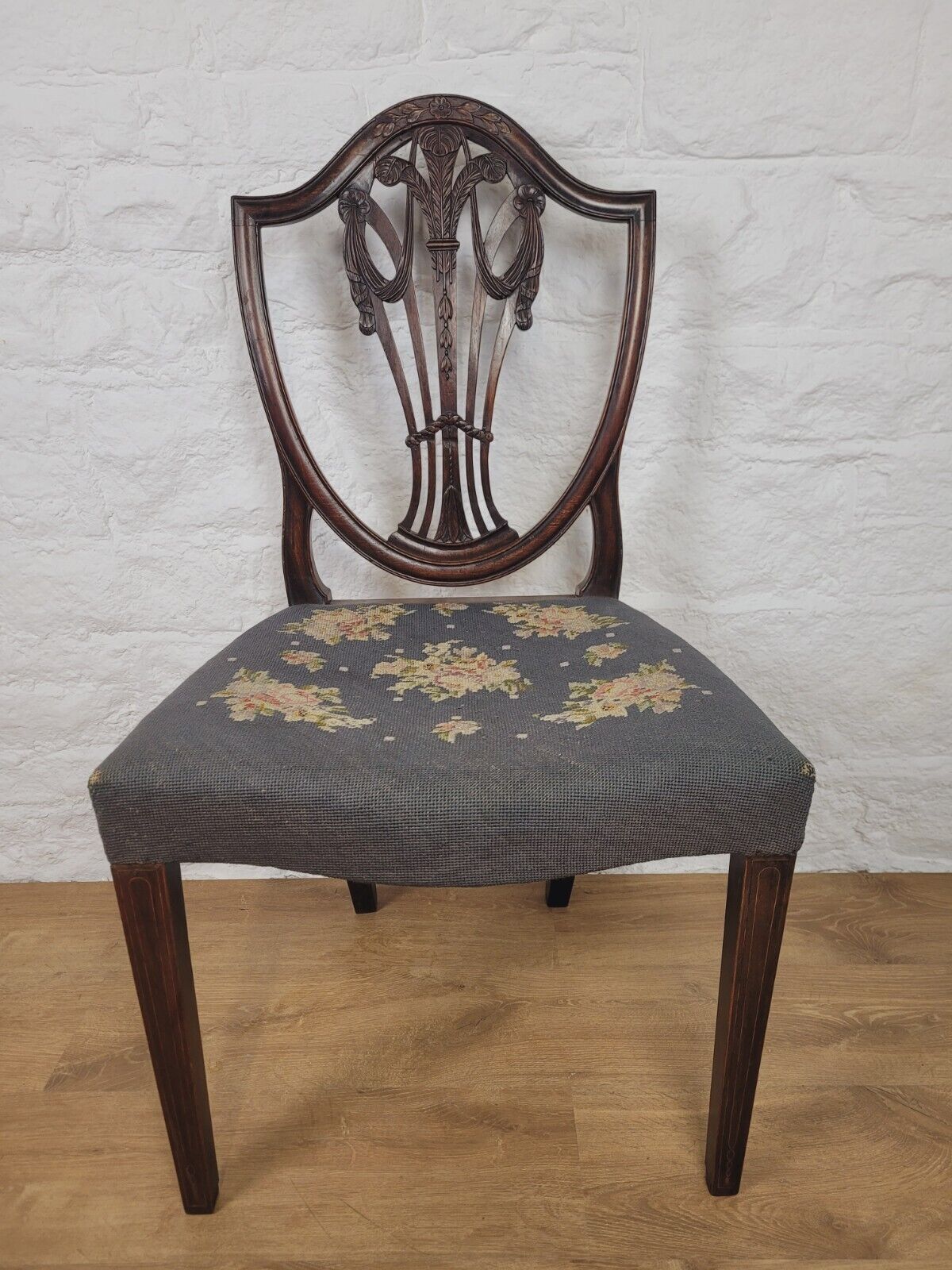 Shield Back Dining Chair Wheat Sheaf Carved Victorian Inlaid Postage Available