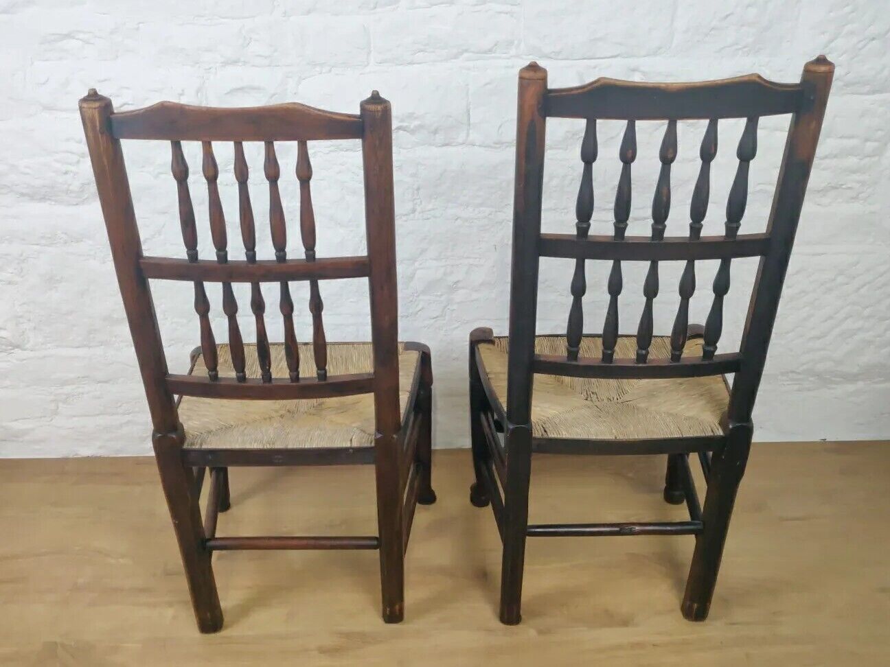 Dining Chairs Set Of 4 Rush Seat Oak 19th Century Spindle Back Postage Available