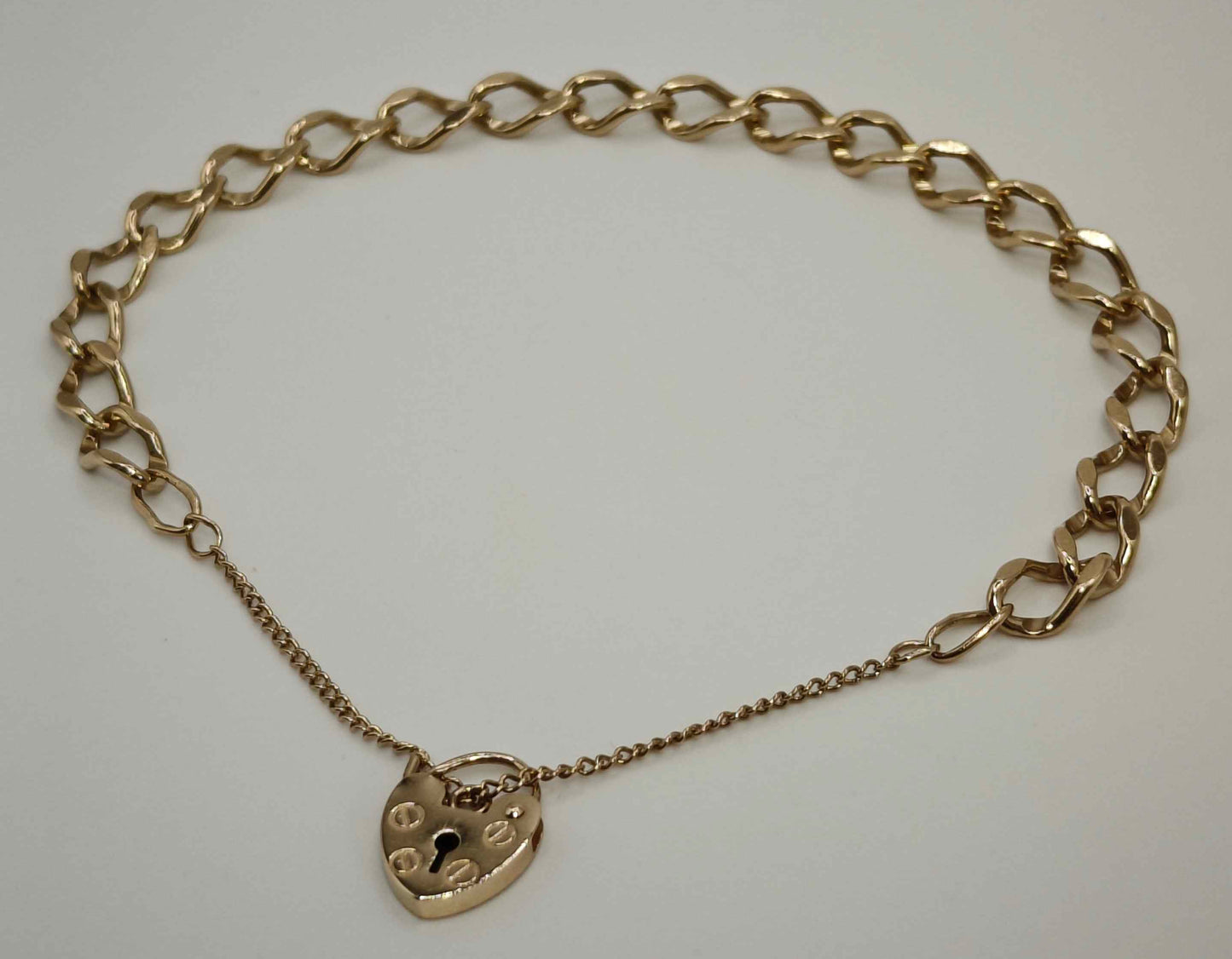 Padlock Heart Bracelet 9ct Gold Curb Link Charm 7.8" Unisex Postage Available