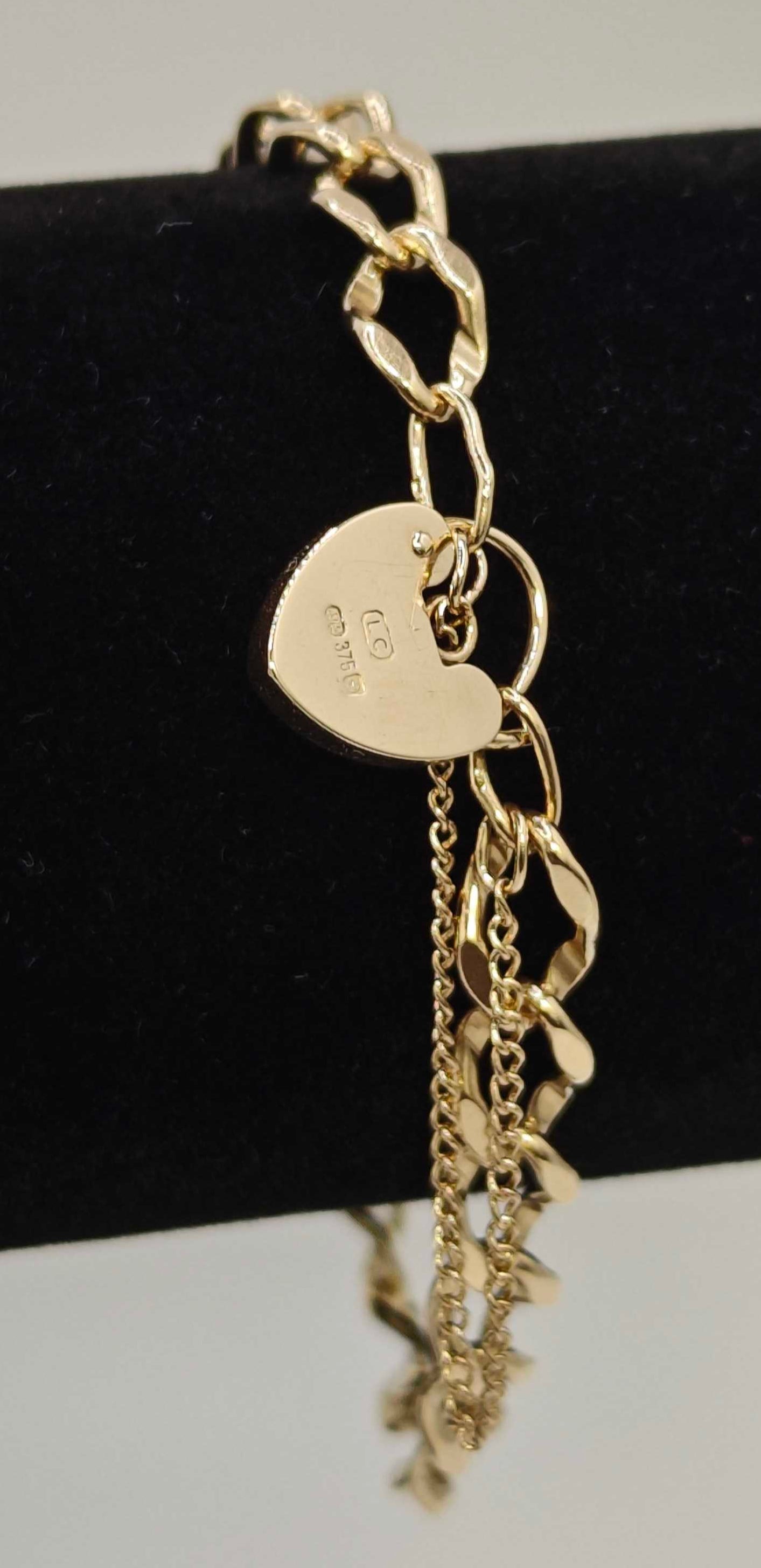 Padlock Heart Bracelet 9ct Gold Curb Link Charm 7.8" Unisex Postage Available