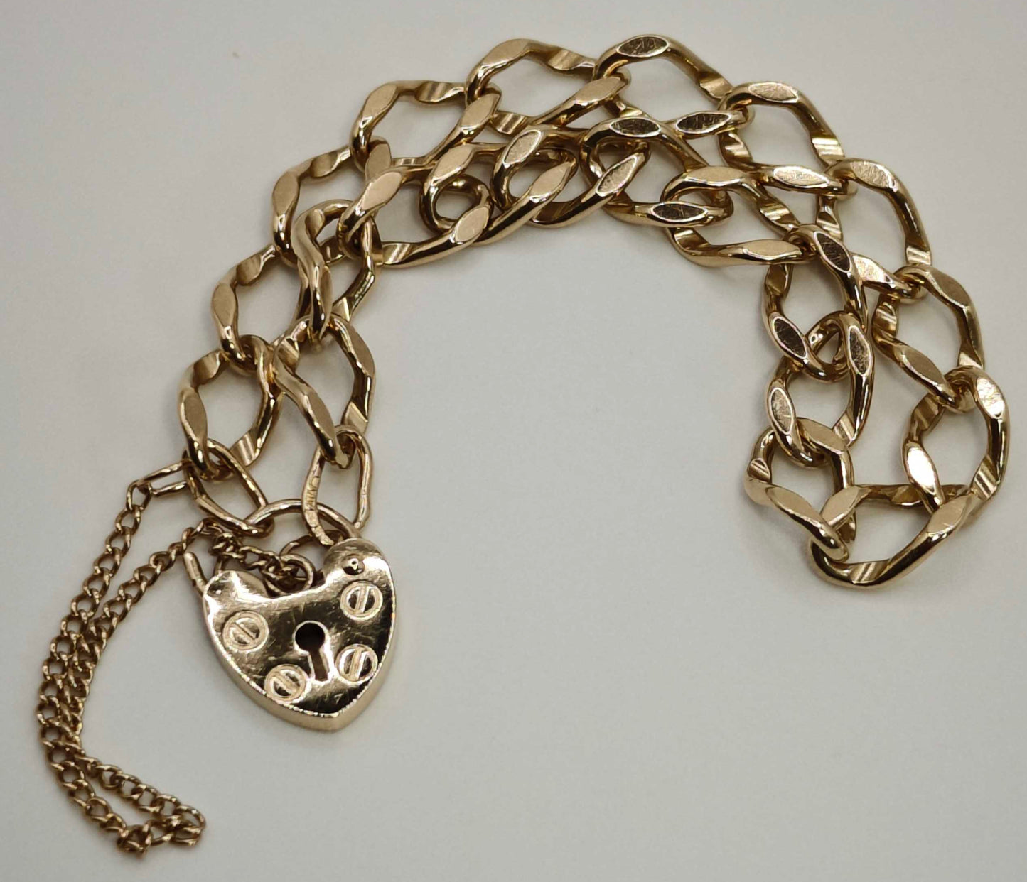 Padlock Heart Bracelet 9ct Gold Curb Link Charm 7.8" Unisex Postage Available