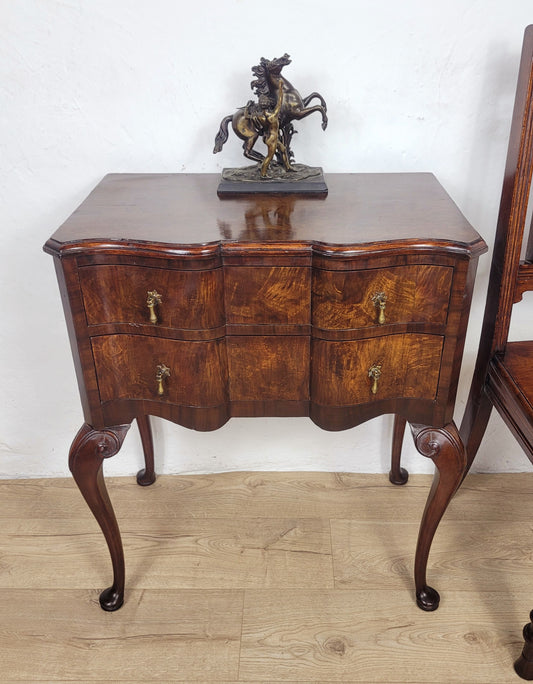Walnut Lowboy Chest of Drawers Vintage 1930s Cabriole Legs Delivery Available