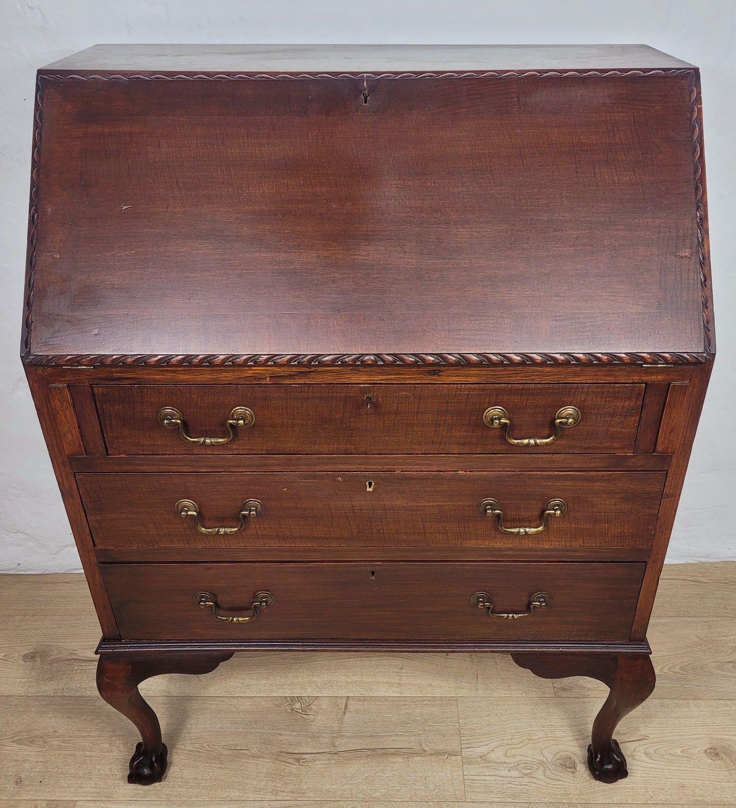Vintage Writing Bureau Desk Key Lockable Drawers Leather 1930 Delivery Available
