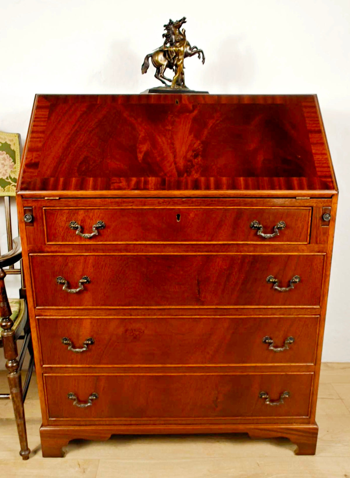 Vintage Writing Bureau Desk Key & Lock Leather 20thC Mahogany Delivery Available