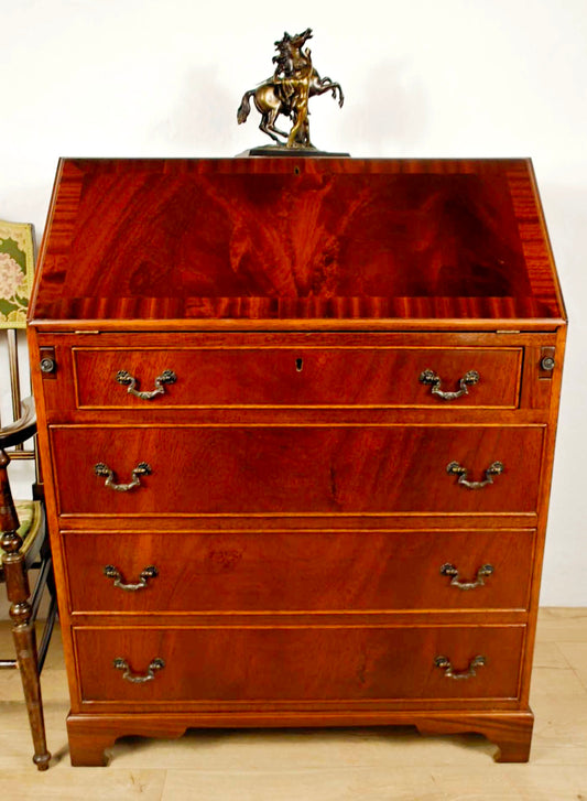Vintage Writing Bureau Desk Key & Lock Leather 20thC Mahogany Delivery Available