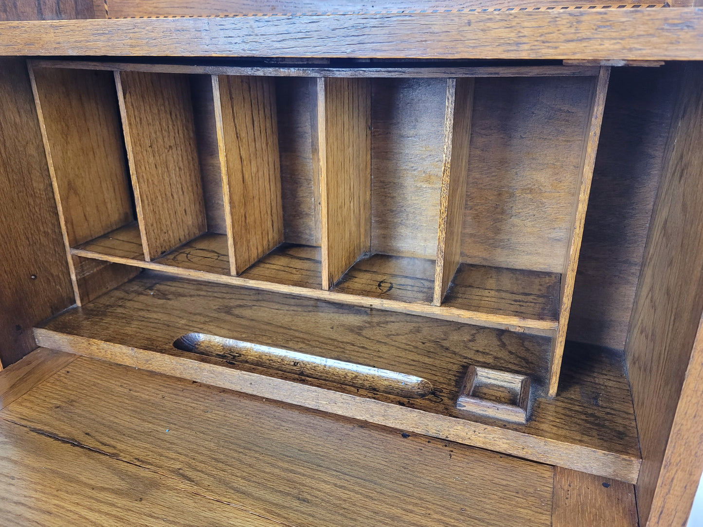 Vintage Student Writing Desk Lockable Inlaid Oak 1950s Delivery Available