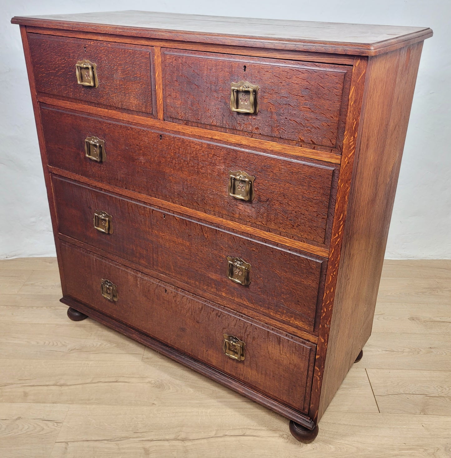Edwardian Chest of Drawers 2 Over 3 Oak 1910s Drop Handle Delivery Available