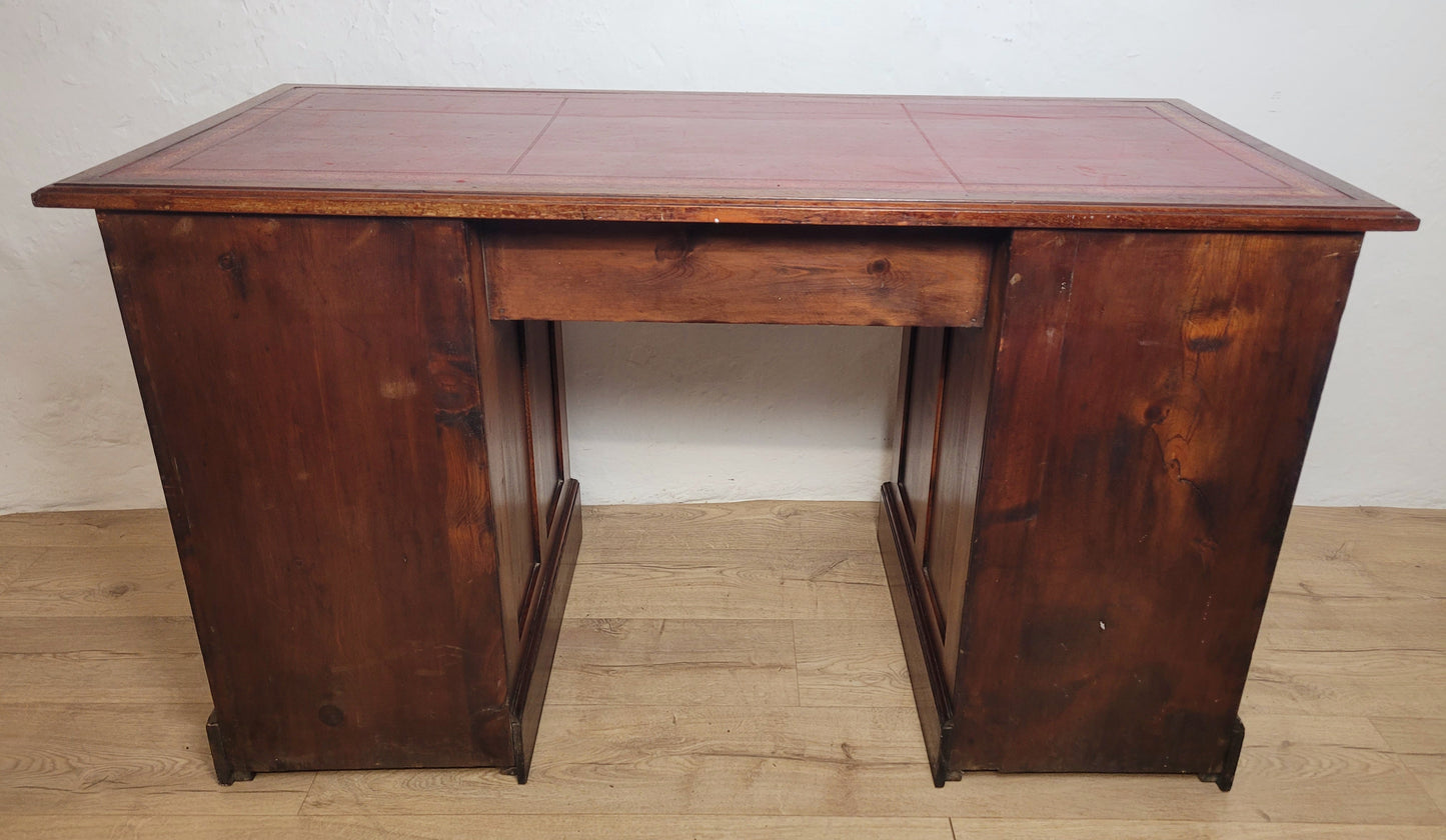 Edwardian Writing Desk Knee Hole Red Leather 1910 Antique Delivery Available