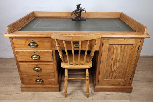 Pine Writing Desk & Chair Leather Top Country Rustic Antique Delivery Available
