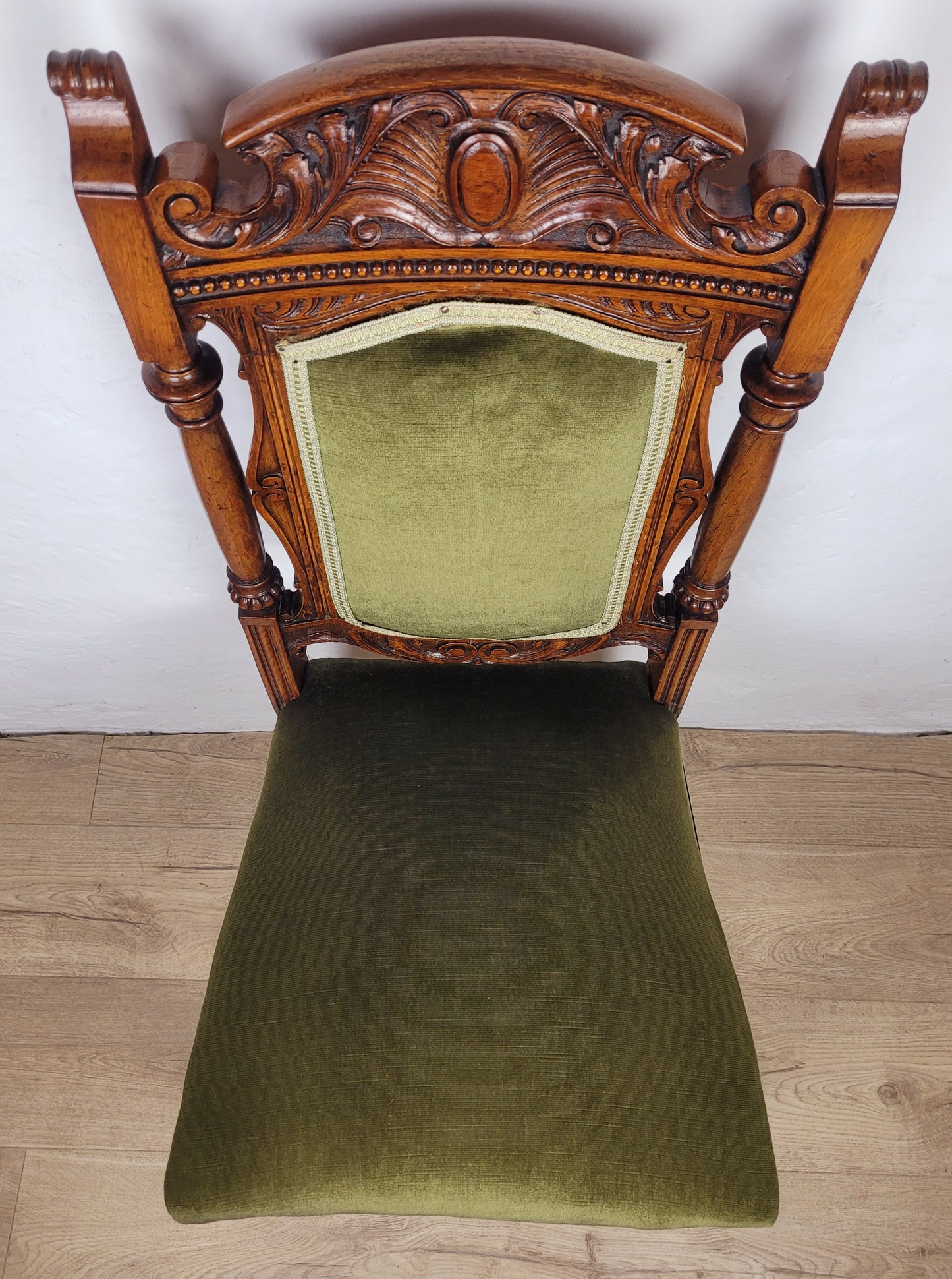 Victorian Hall Chair Oak Upholstered Foliate Carvings Castors Delivery Available