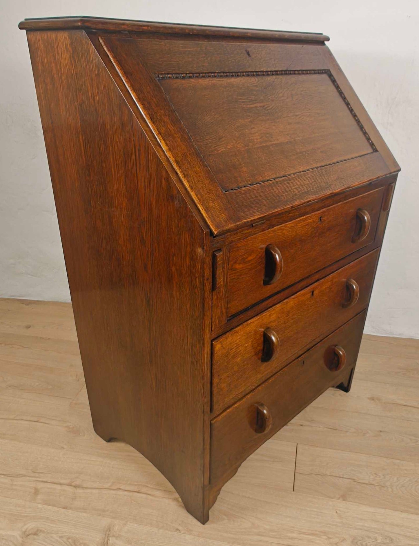 Vintage Oak Writing Bureau Mid 20th-Century Carved Storage Delivery Available
