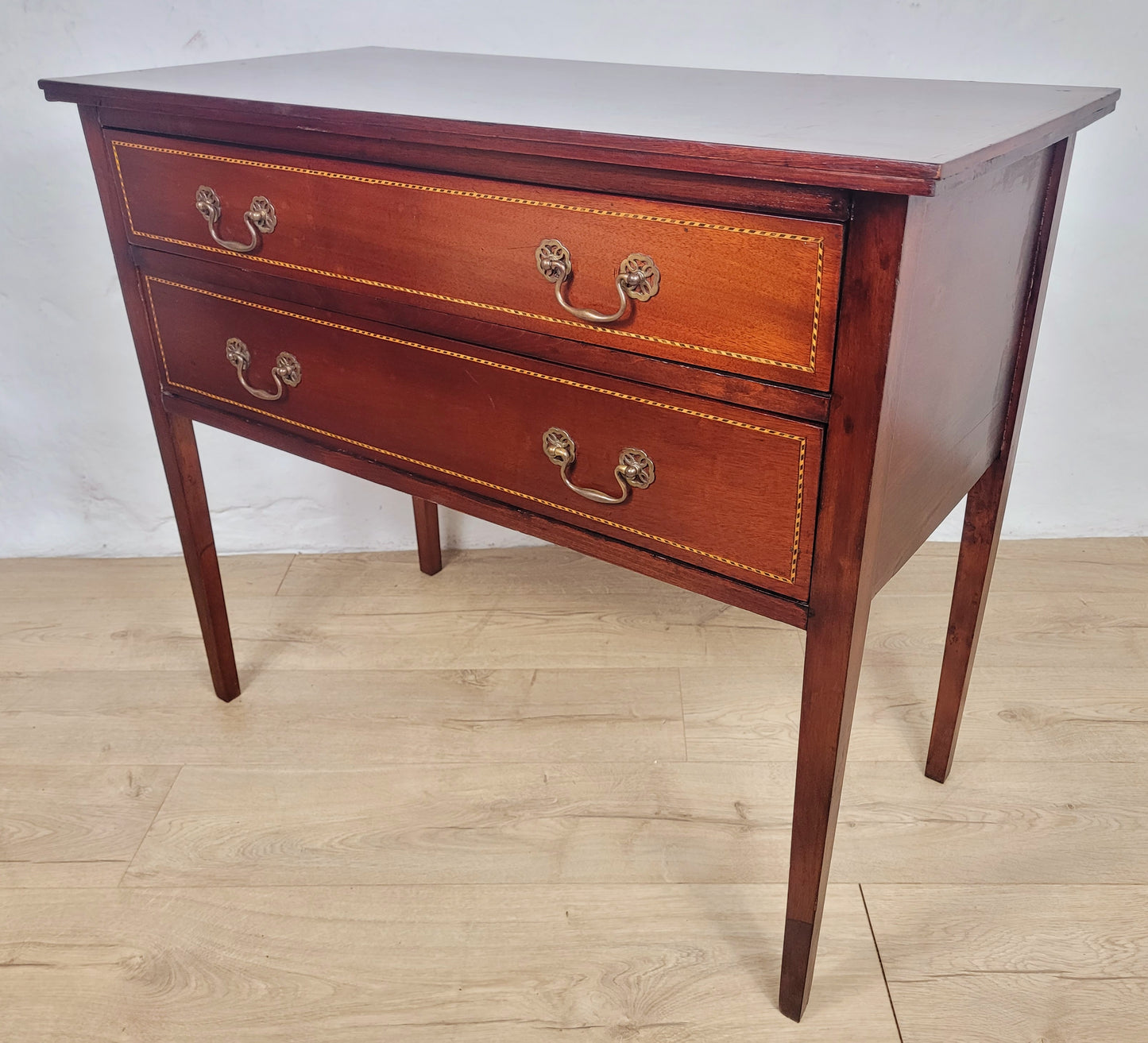 Vintage Two Drawer Chest Side Table Edwardian Style Inlaid Delivery Available
