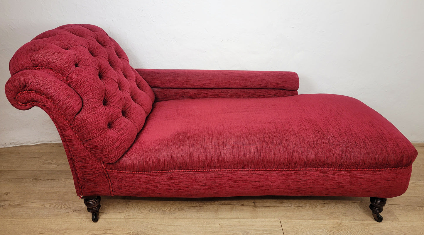 Victorian Chaise Lounge 19th Century Red Upholstered Antique Delivery Available