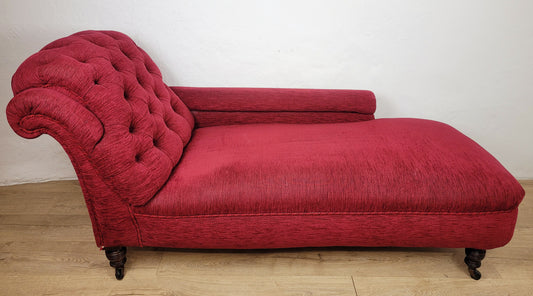 Victorian Chaise Lounge 19th Century Red Upholstered Antique Delivery Available