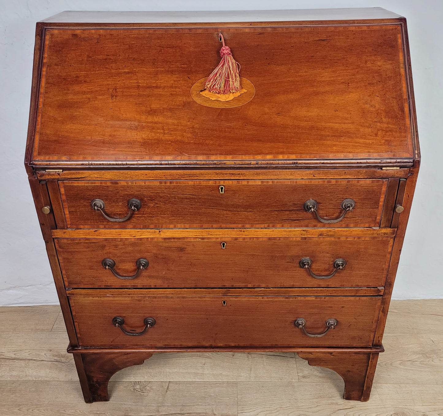 Edwardian Writing Bureau Desk Key & Lock Shell Motif 1910 Delivery Available