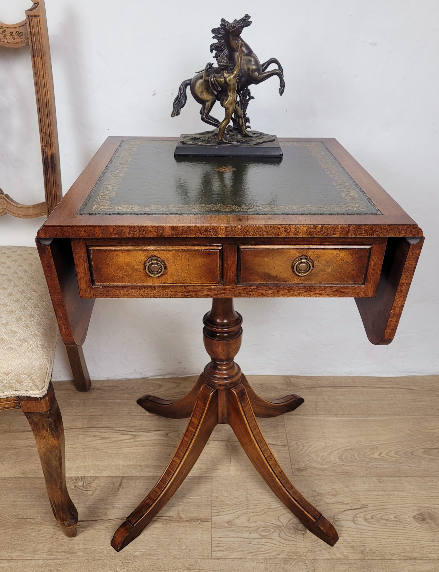 Bevan Funnell Side Table Drop Leaf Leather 1950s Reproduction Postage Available