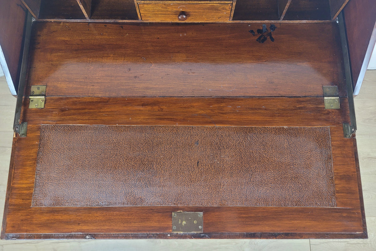 Vintage Writing Bureau Desk Teak Leather Mid 20th-C 1930s Delivery Available