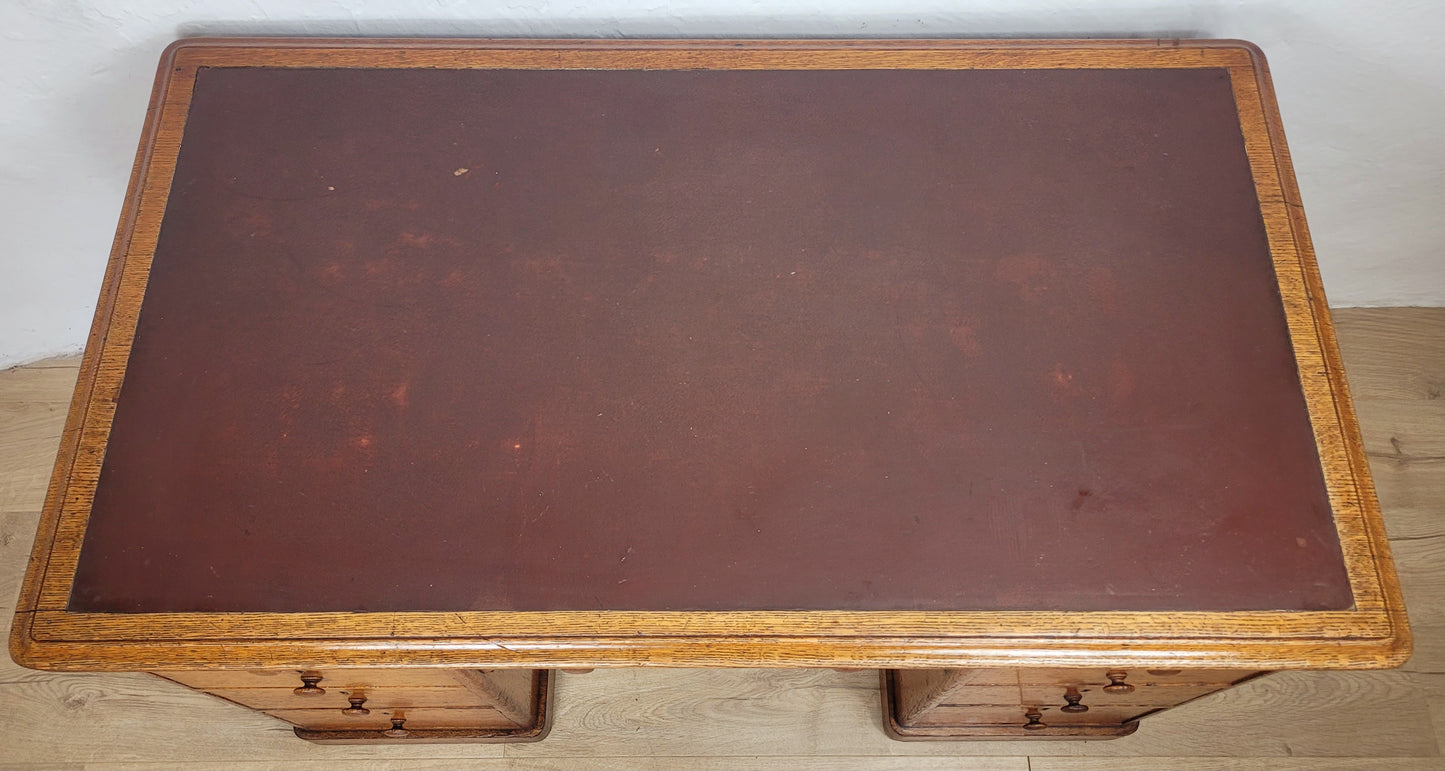 Victorian Writing Desk Oak Knee Hole Leather 19thC Antique Delivery Available