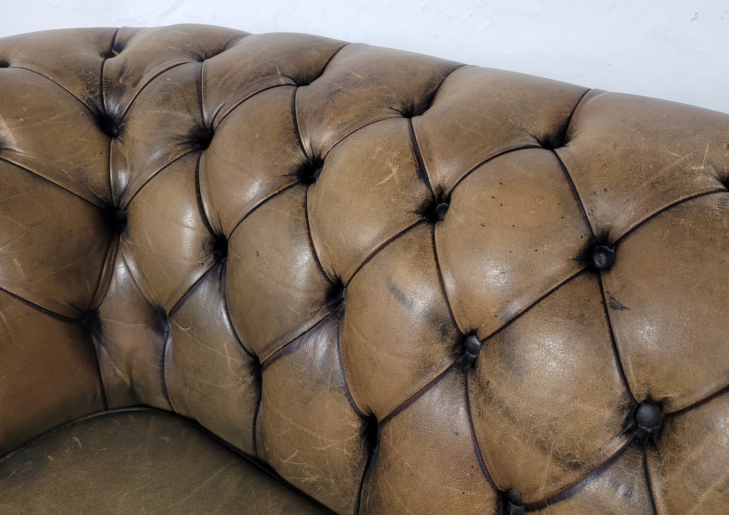 Chesterfield 3 Seater Sofa Settee Olive Green Leather 1960s Delivery Available