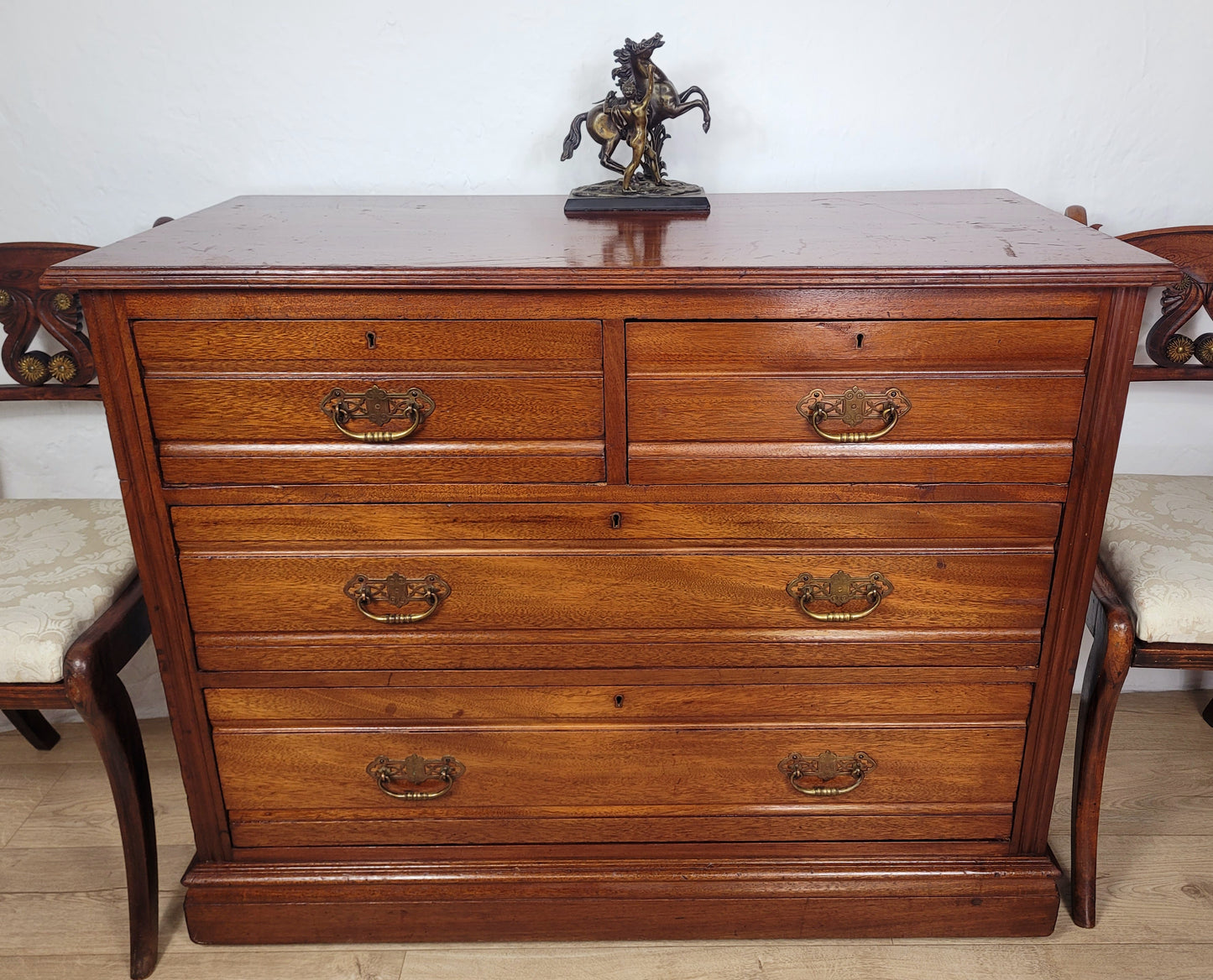 Edwardian Chest of Drawers Walnut 2 Over 3 1910s Drop Handles Delivery Available