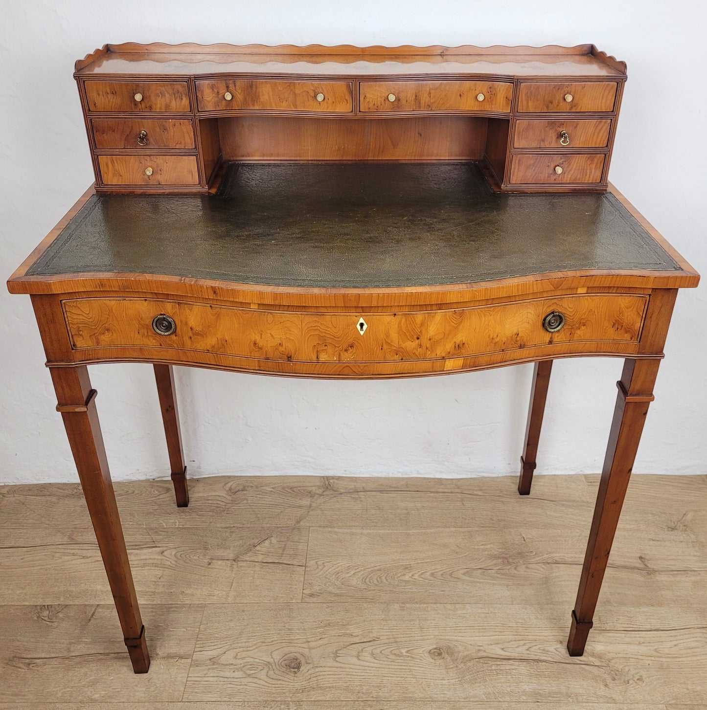 Vintage Ladies Writing Desk Yew Porcelain Drawers 1950s Delivery Available