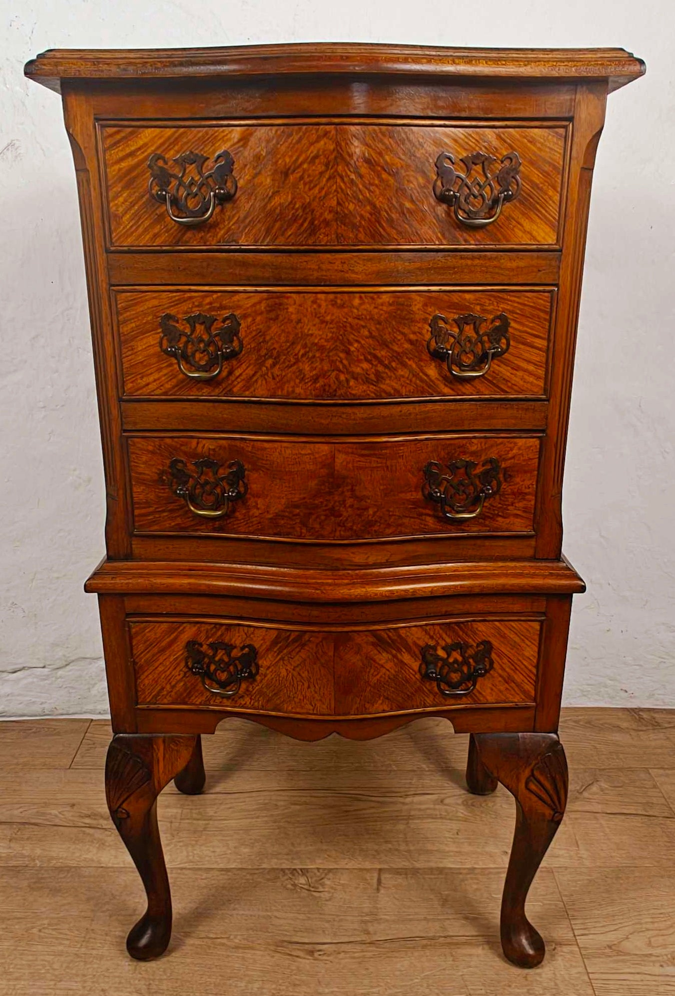 Walnut Chest of Drawers Cabriole Legs Shell Serpentine 1930s Postage Available