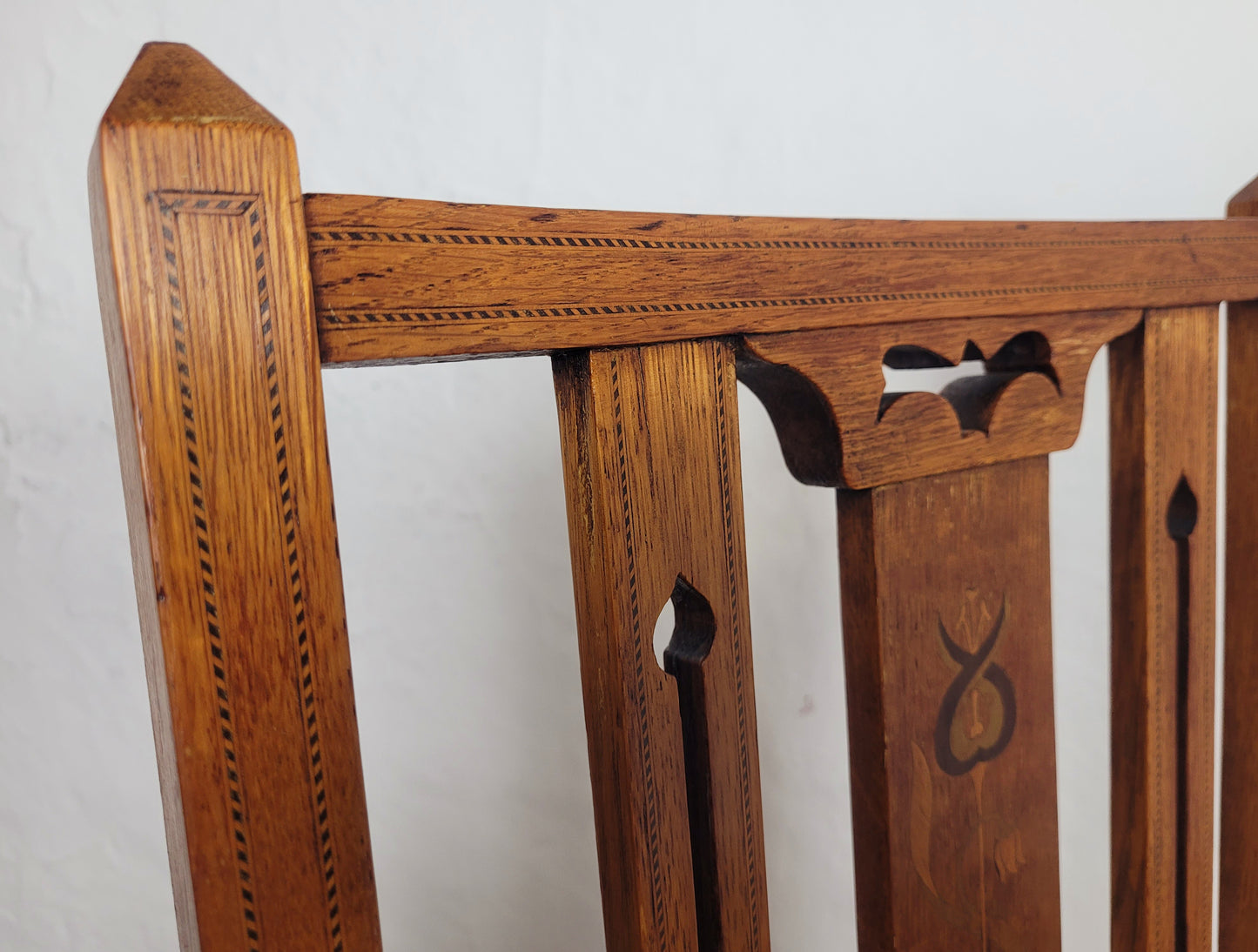 Edwardian Bedroom Chairs Pair 1910s Oak Inlaid Floral Postage Available
