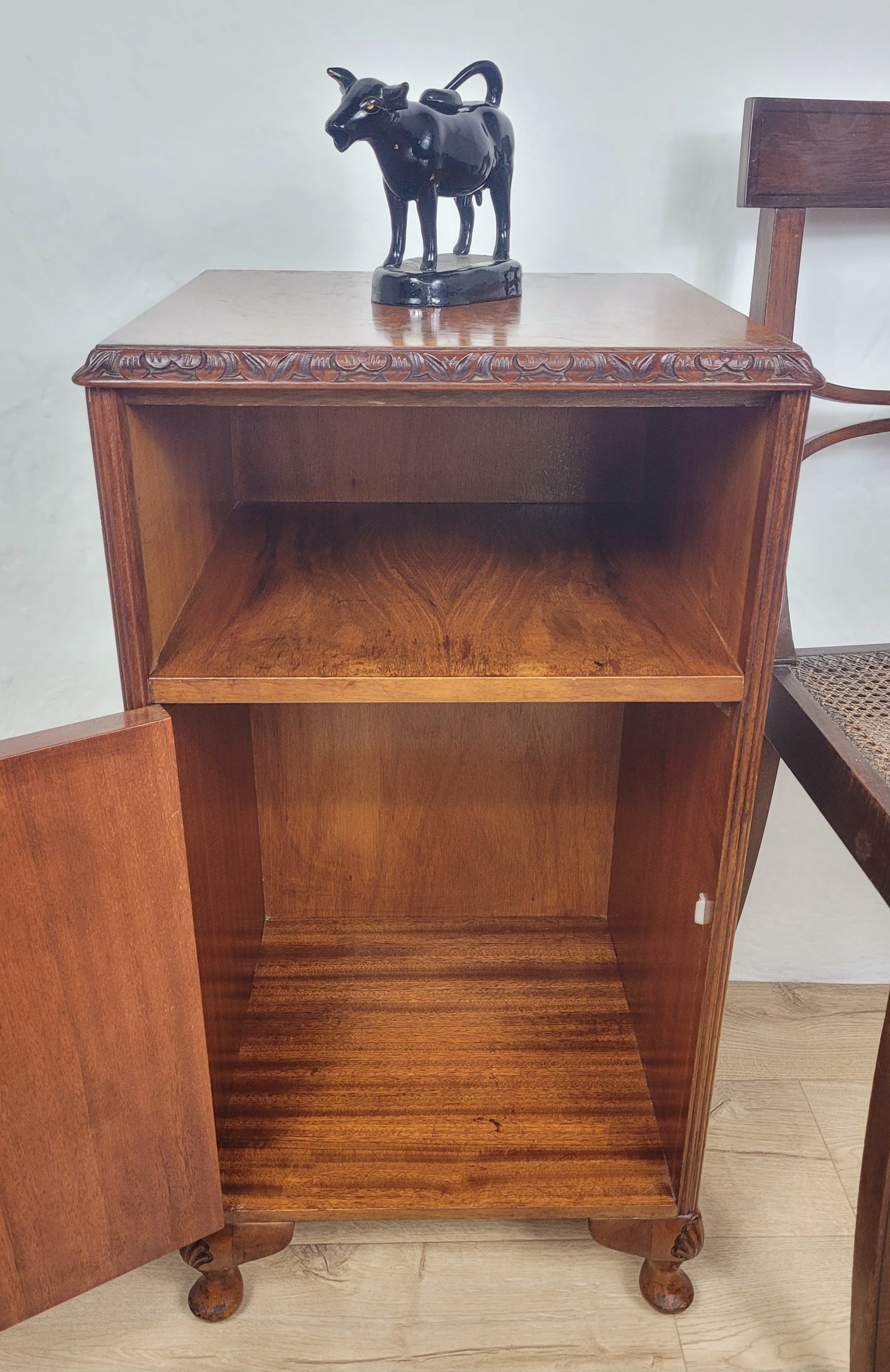Vintage Bedside Cabinet Walnut Shell Carvings Mid 20th-Century Postage Available