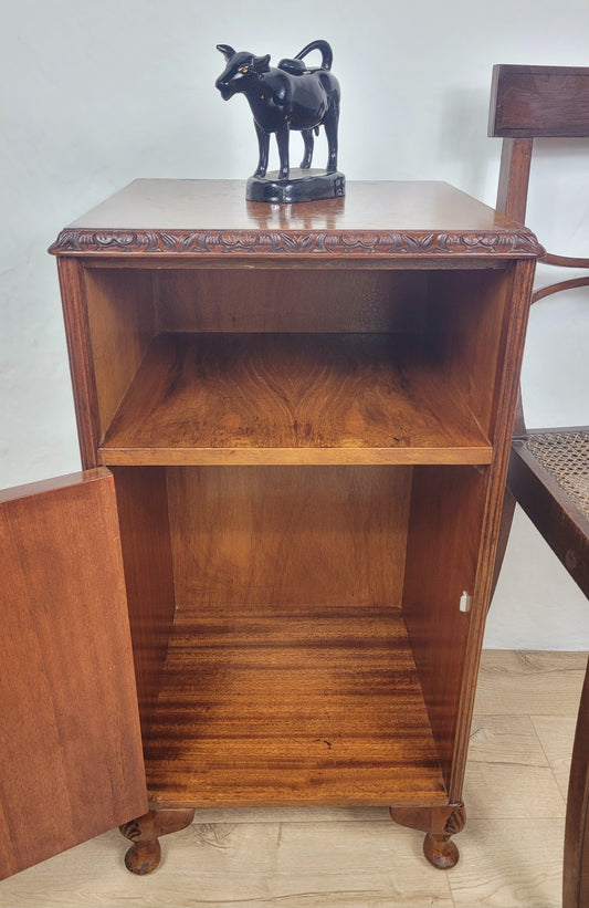 Vintage Bedside Cabinet Walnut Shell Carvings Mid 20th-Century Postage Available