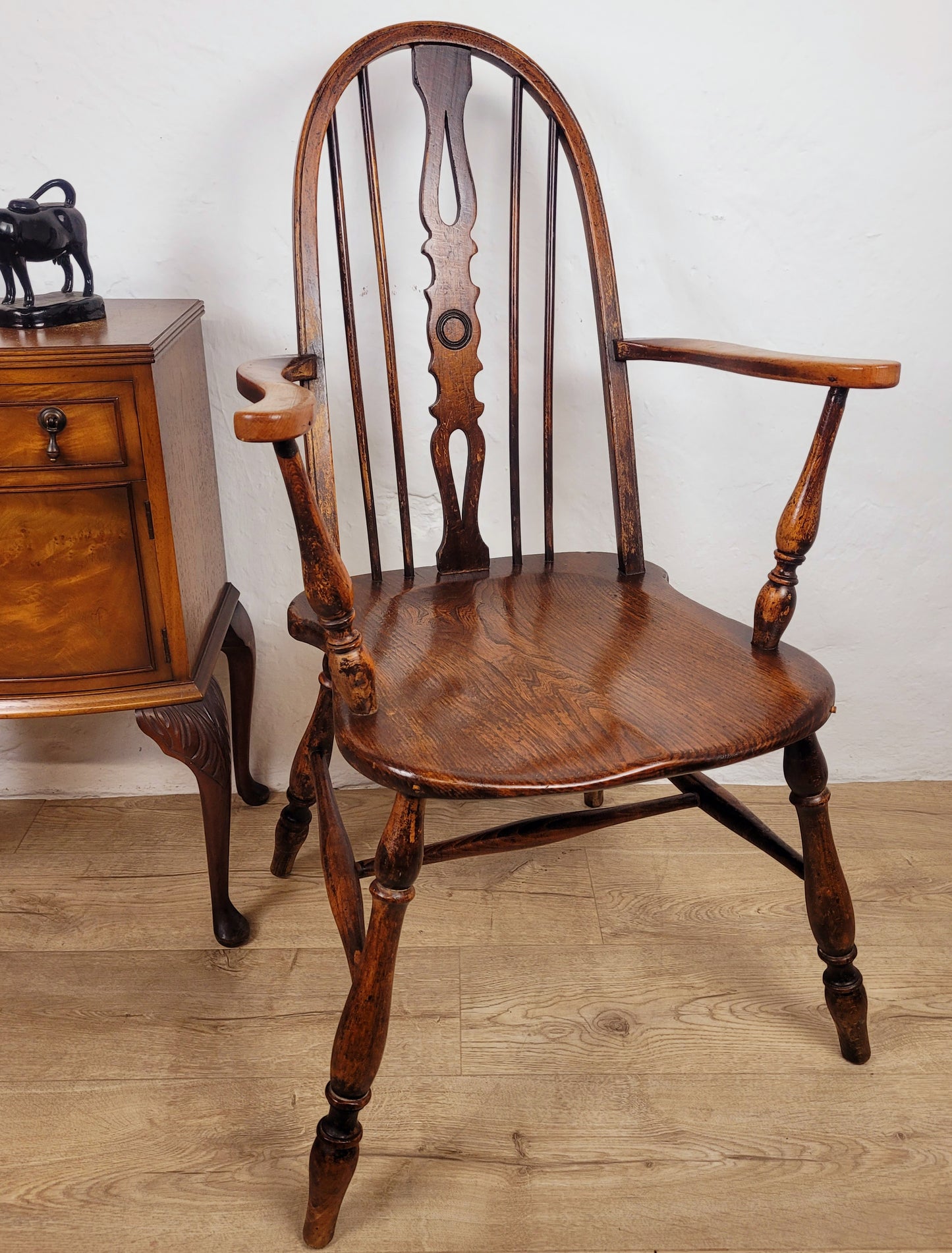 Vintage Kitchen Armchair Elm Farmhouse Country Pierced Back Postage Available