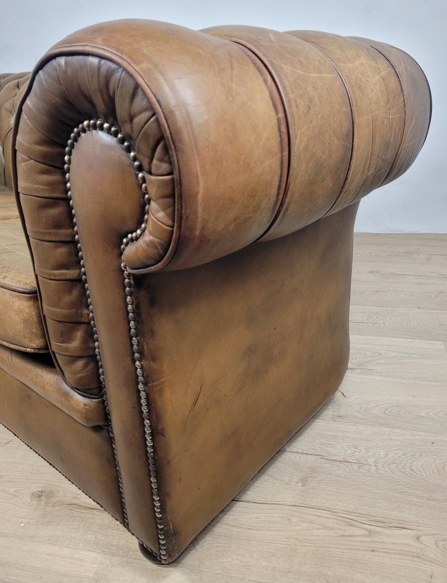 Chesterfield 3 Seater Sofa Settee Olive Green Leather 1960s Delivery Available