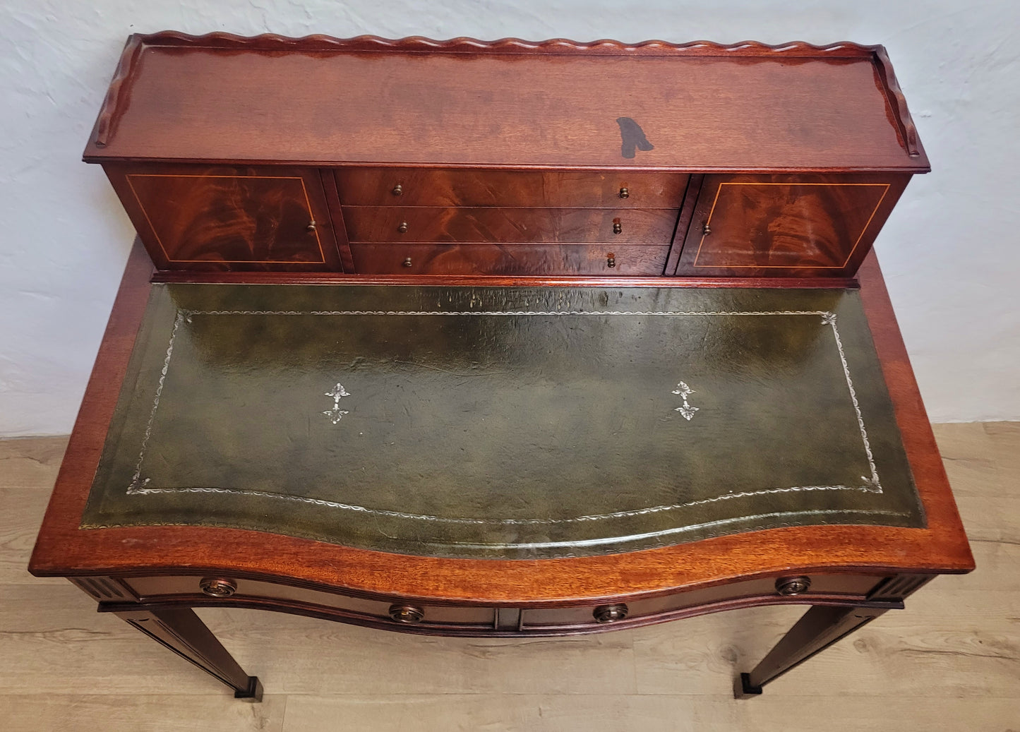 Vintage Ladies Writing Desk Bow Front Sheraton Style 1950s Delivery Available