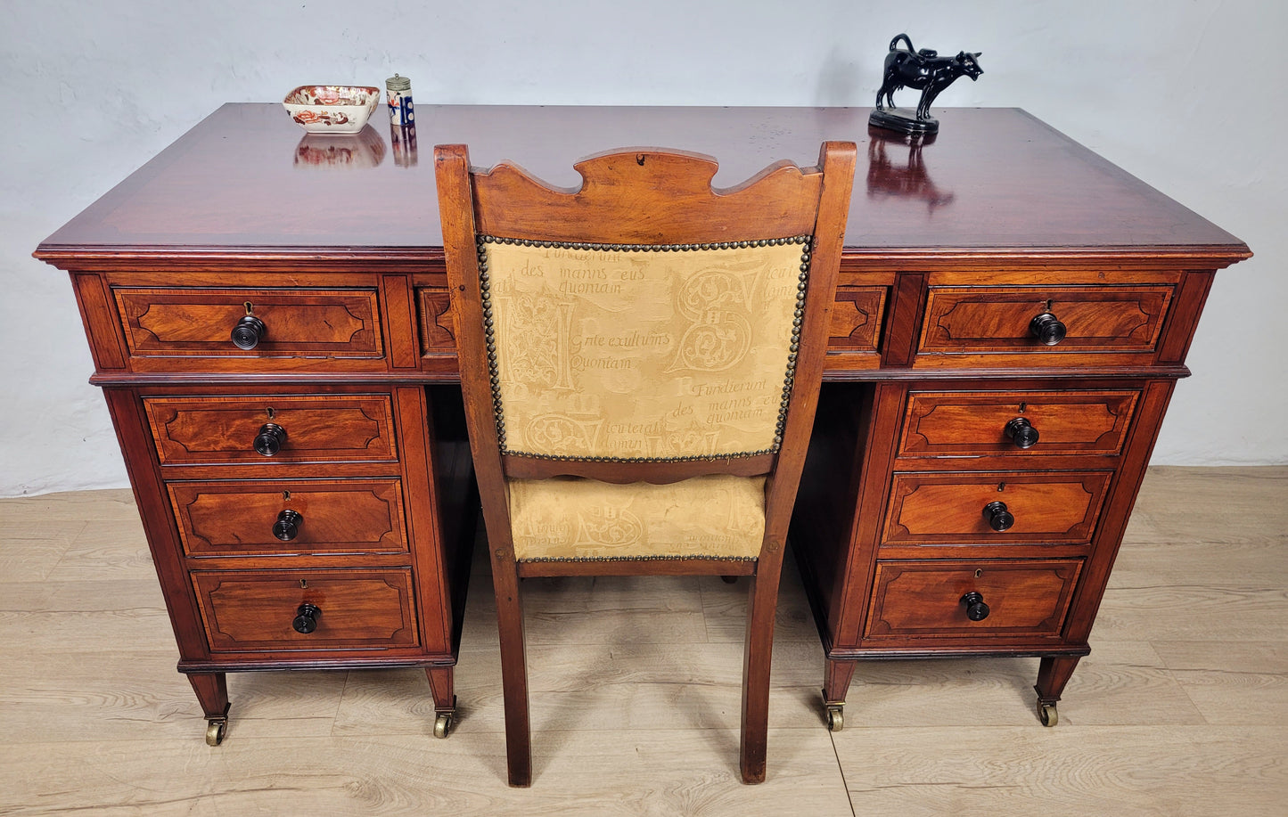 Maple & Co Writing Desk Victorian Knee Hole Castors 19thC Delivery Available