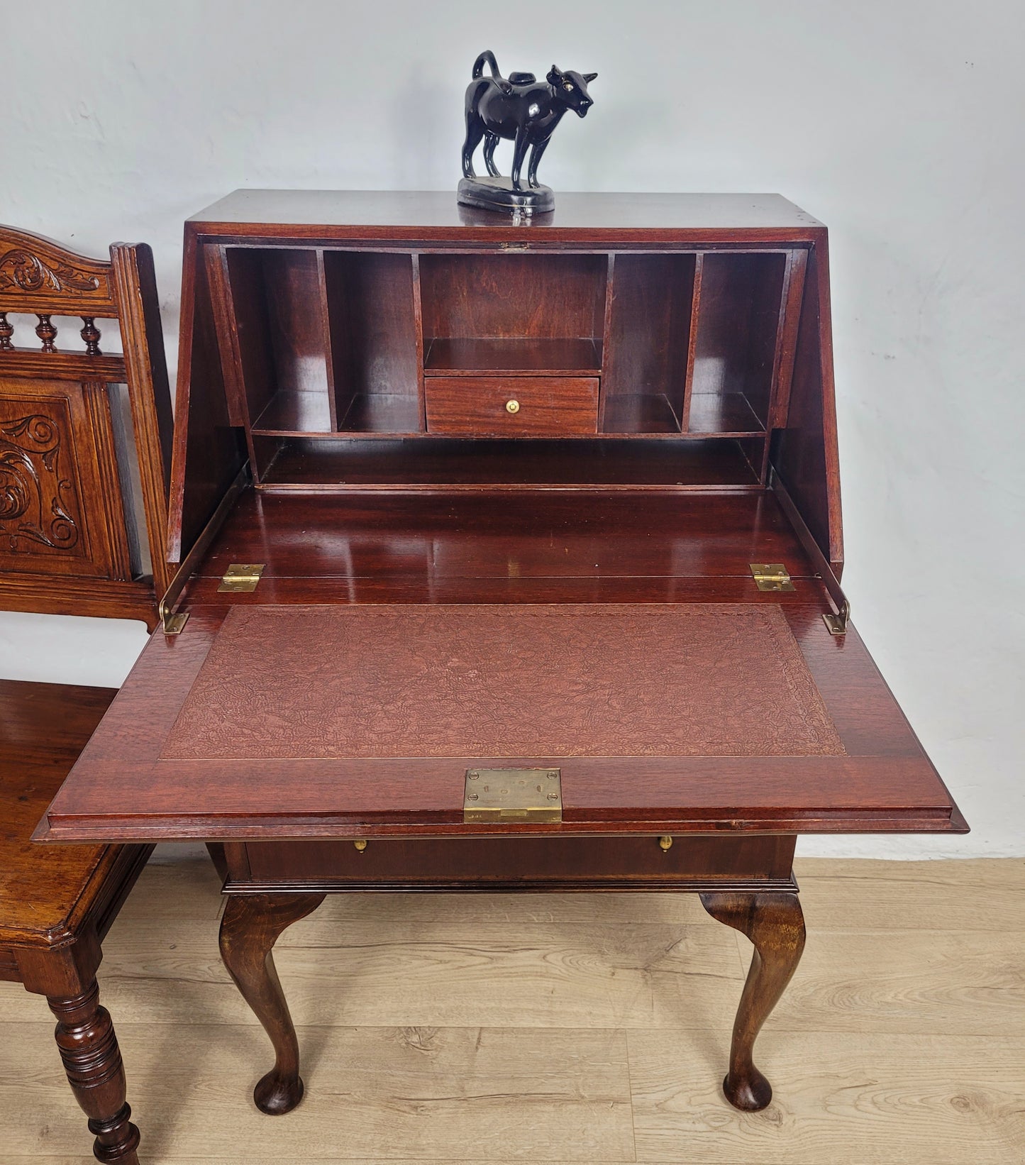 Vintage Writing Desk Bureau Leather 1930s Cabriole Legs Delivery Available