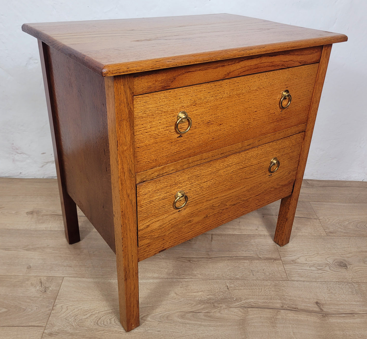 Vintage Chest Of Drawers 2 Oak Country Ring Handles Storage Delivery Available