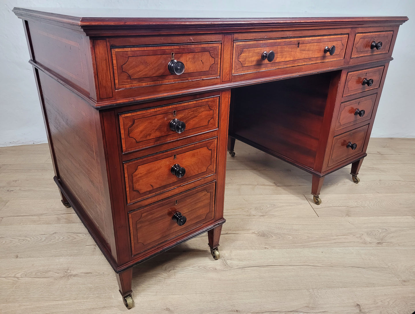 Maple & Co Writing Desk Victorian Knee Hole Castors 19thC Delivery Available