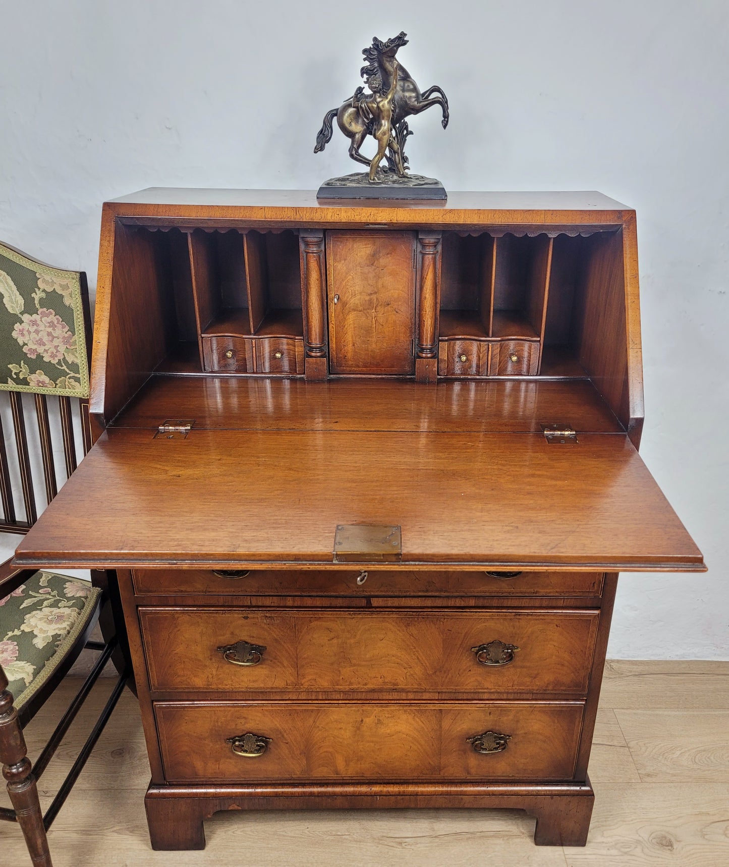 Edwardian Writing Bureau Desk Walnut 'Pratts' Lock and Key Delivery Available