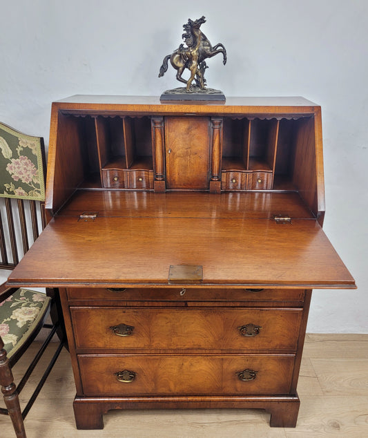 Edwardian Writing Bureau Desk Walnut 'Pratts' Lock and Key Delivery Available