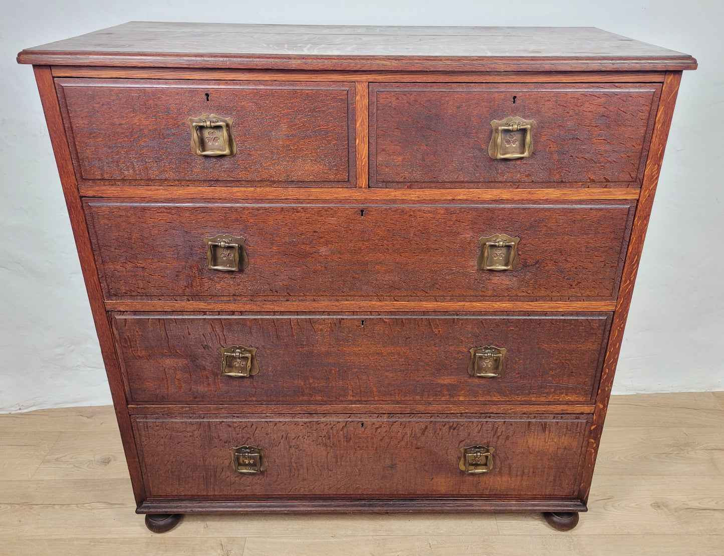 Edwardian Chest of Drawers 2 Over 3 Oak 1910s Drop Handle Delivery Available
