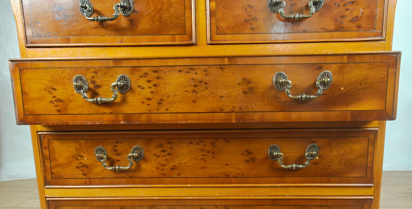 Vintage Chest Of Drawers Yew 2 Over 3 Drawers Storage Inlaid Delivery Available