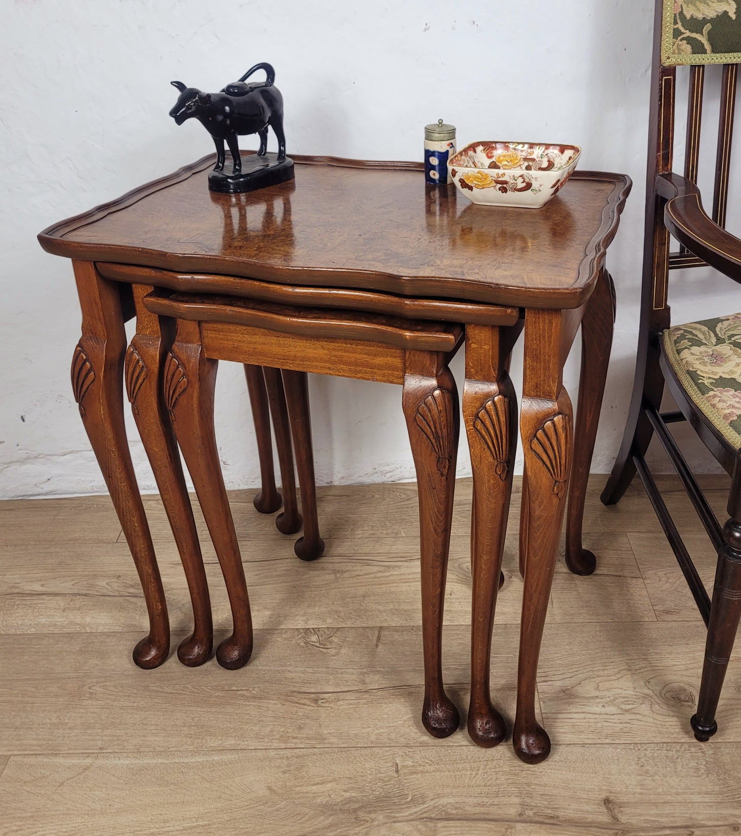 Victorian Nest Of Tables Walnut Shell Knee Carved 19thC Postage Available
