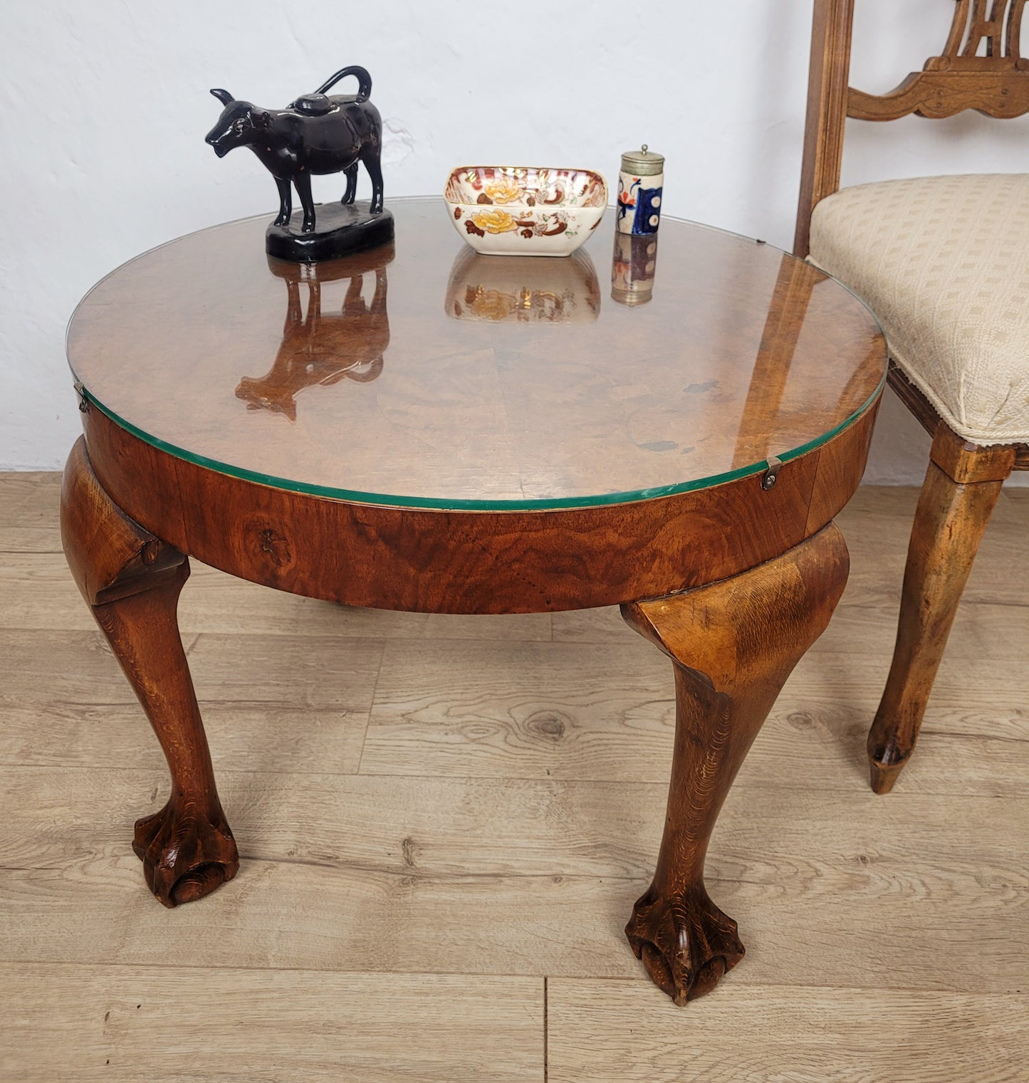 Walnut Circular Coffee Table Claw and Ball Vintage 1940s Postage Available