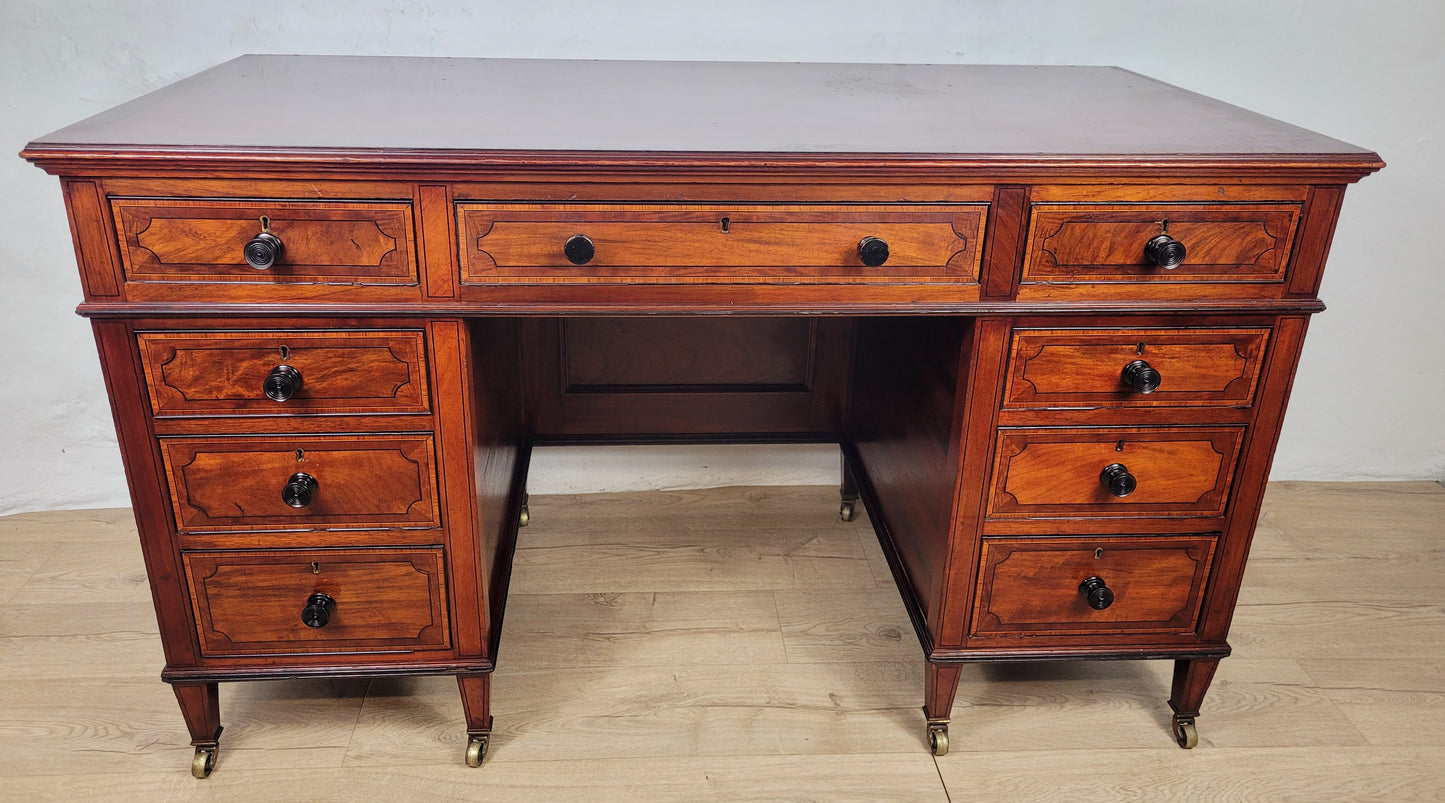 Maple & Co Writing Desk Victorian Knee Hole Castors 19thC Delivery Available