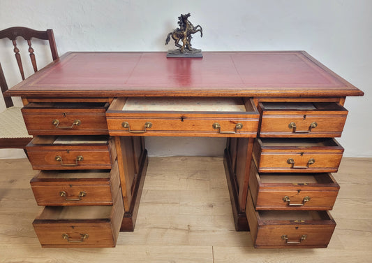 Edwardian Writing Desk Knee Hole Red Leather 1910 Antique Delivery Available