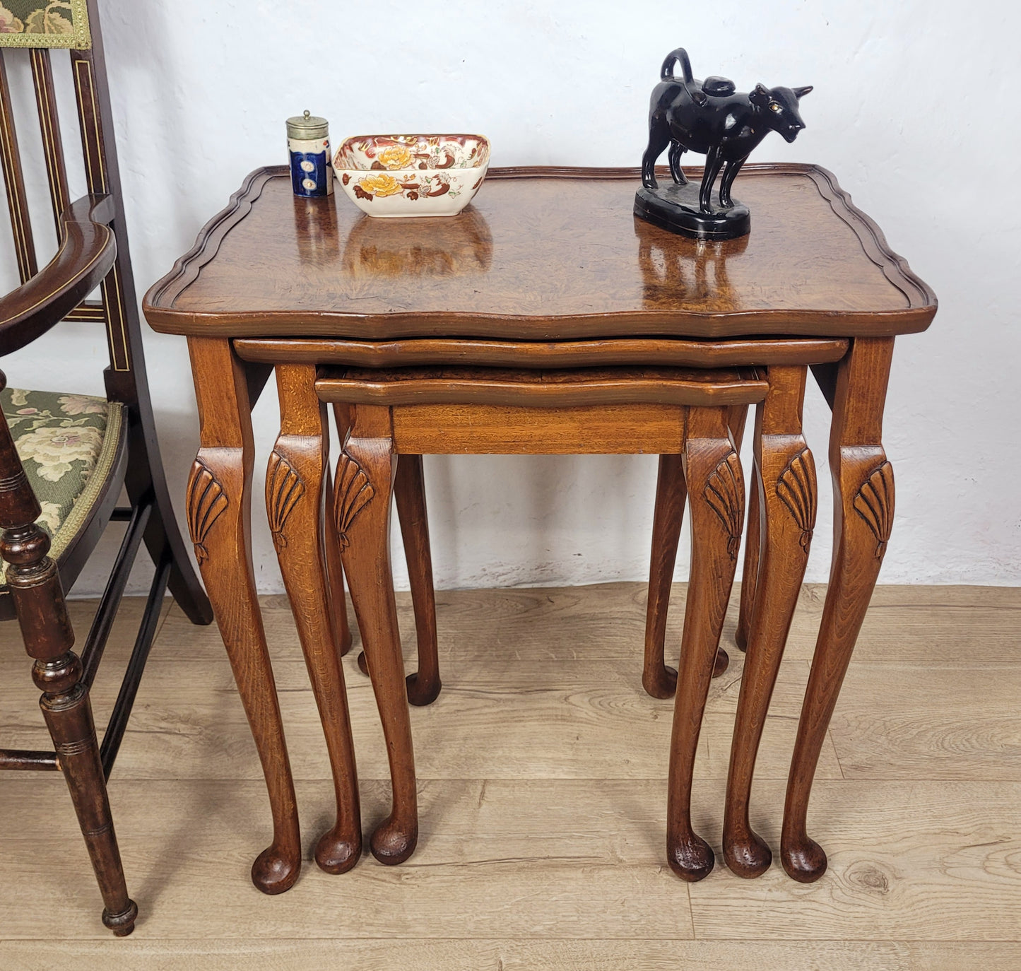 Victorian Nest Of Tables Walnut Shell Knee Carved 19thC Postage Available
