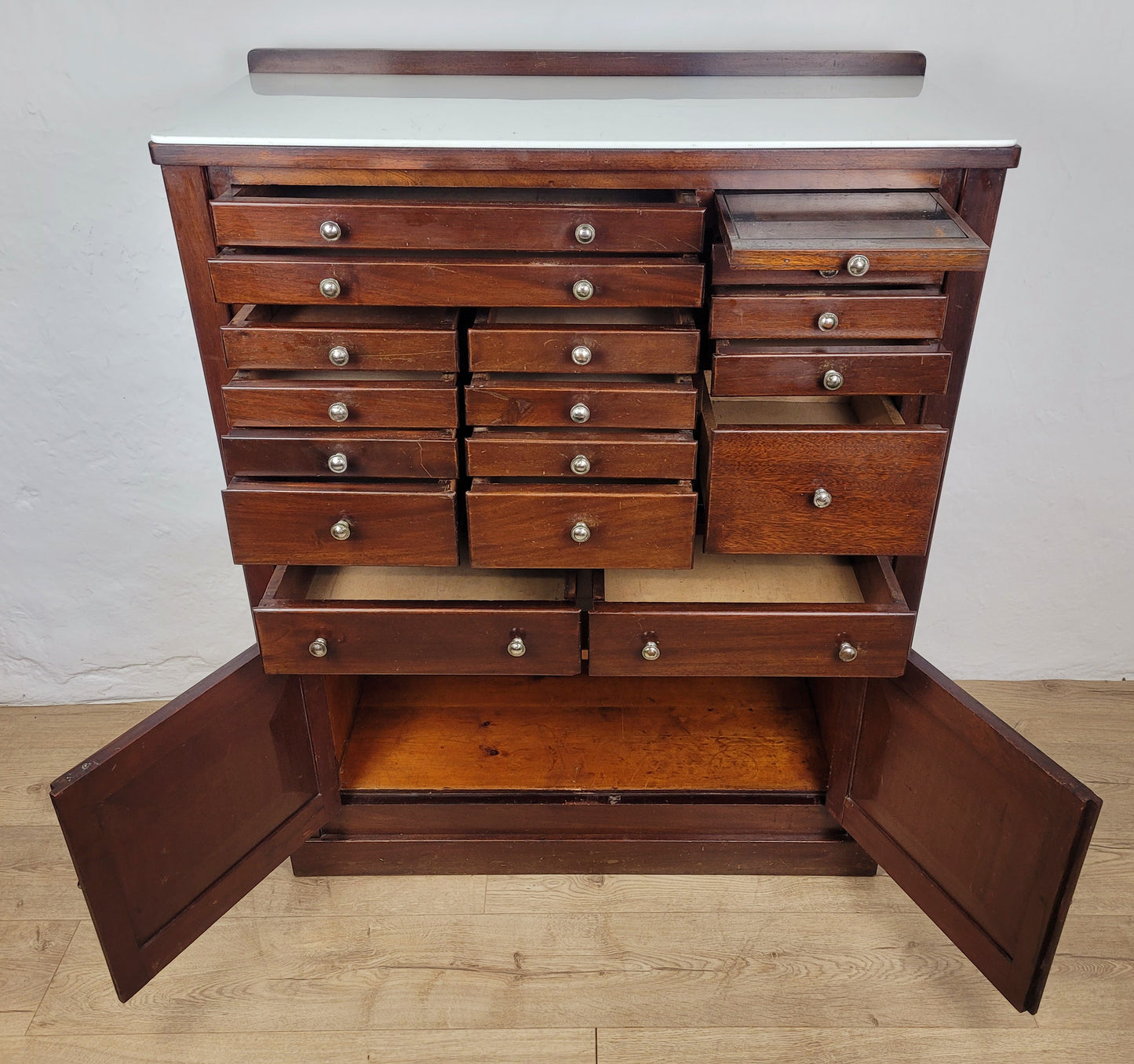 Dentist Collector Cabinet Vintage English Marble 17 Drawers Delivery Available