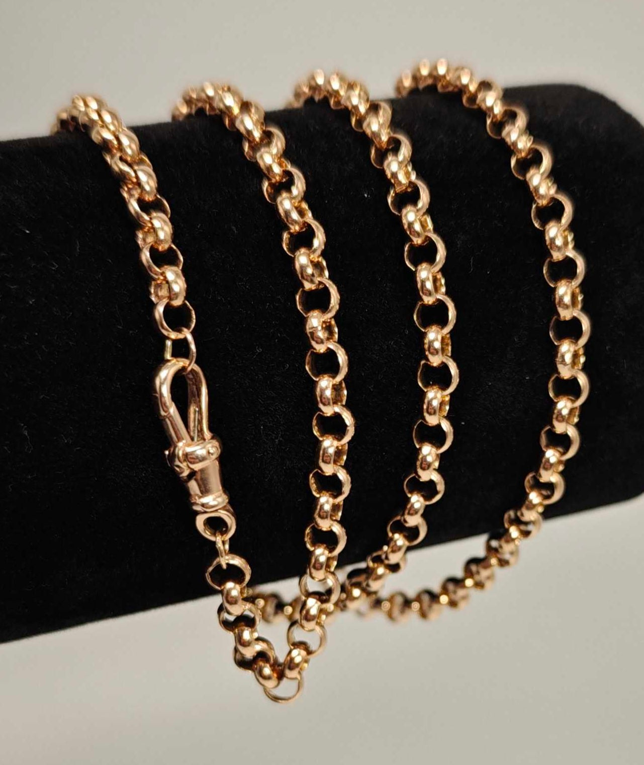 9ct Gold Belcher Necklace Chain 27.2g Albert Dog Clip 26.5" Vintage With Postage