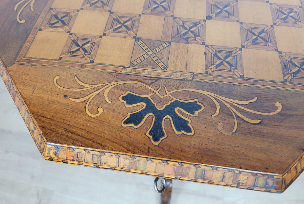Victorian Games Table Octagonal Sewing Box Lock & Key English Postage Available