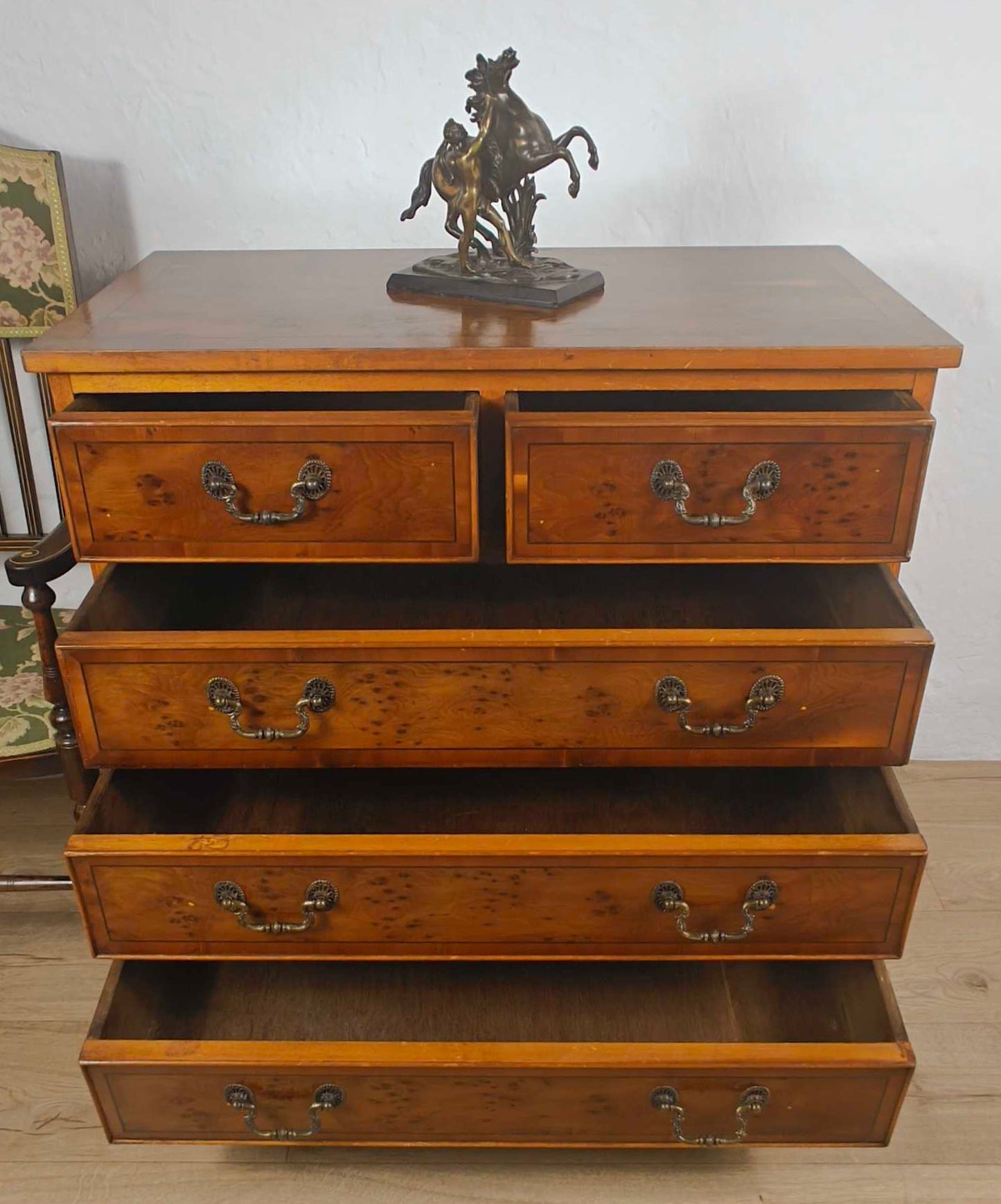 Vintage Chest Of Drawers Yew 2 Over 3 Drawers Storage Inlaid Delivery Available