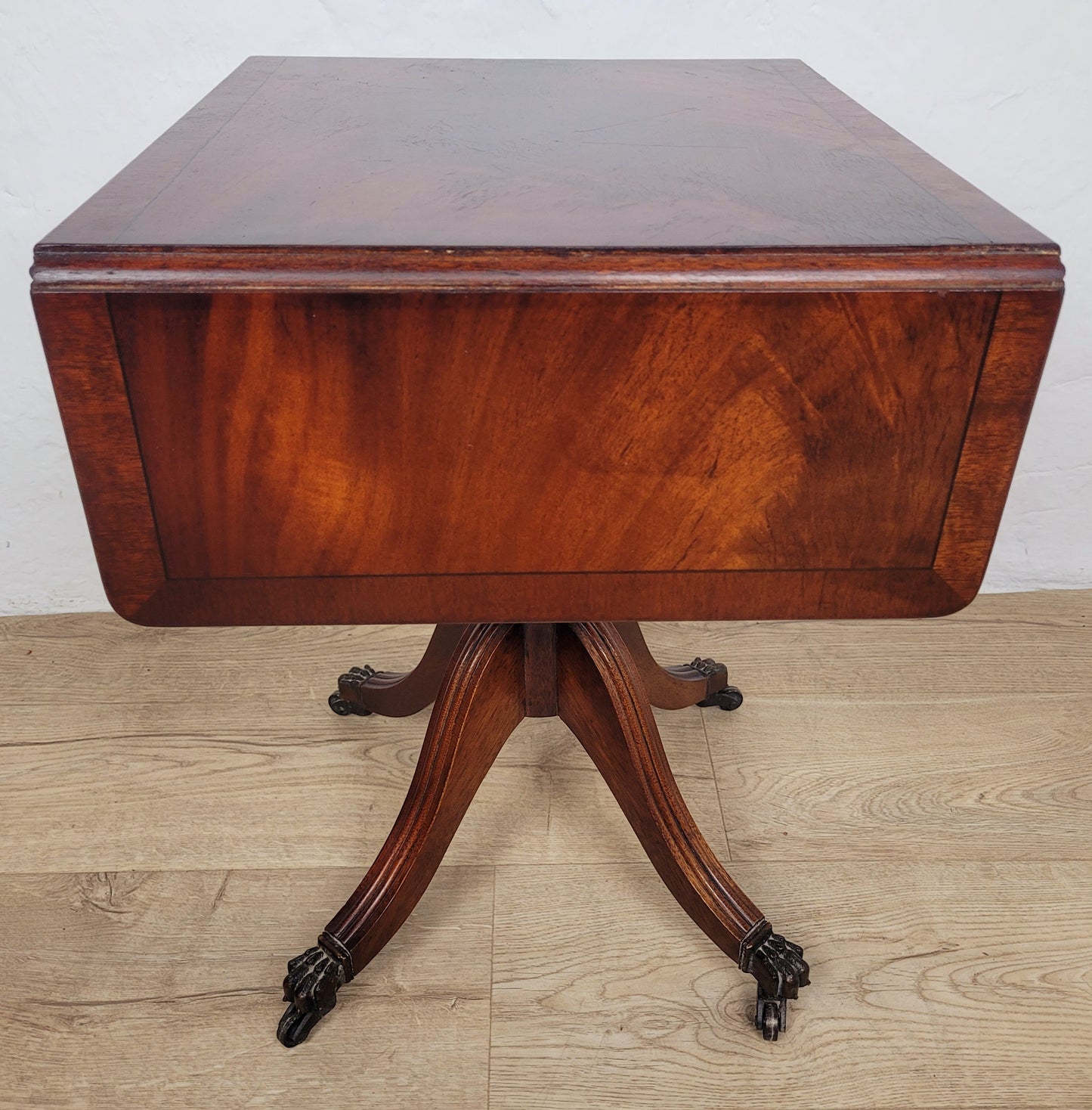 Drop Leaf Side Table Antique Style Castors Mahogany 1950s Postage Available